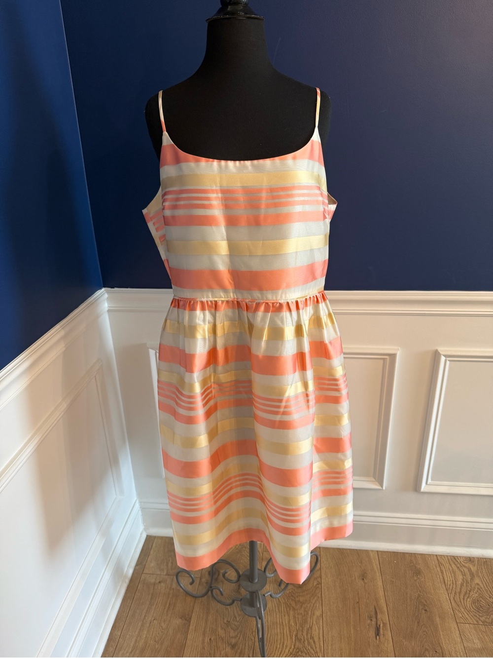 J. Crew Coral, Yellow & White Striped Sundress